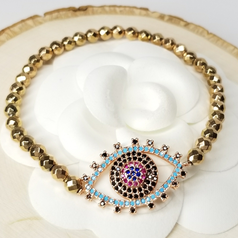 Pave Color CZ Evil Eye Bracelet NEW